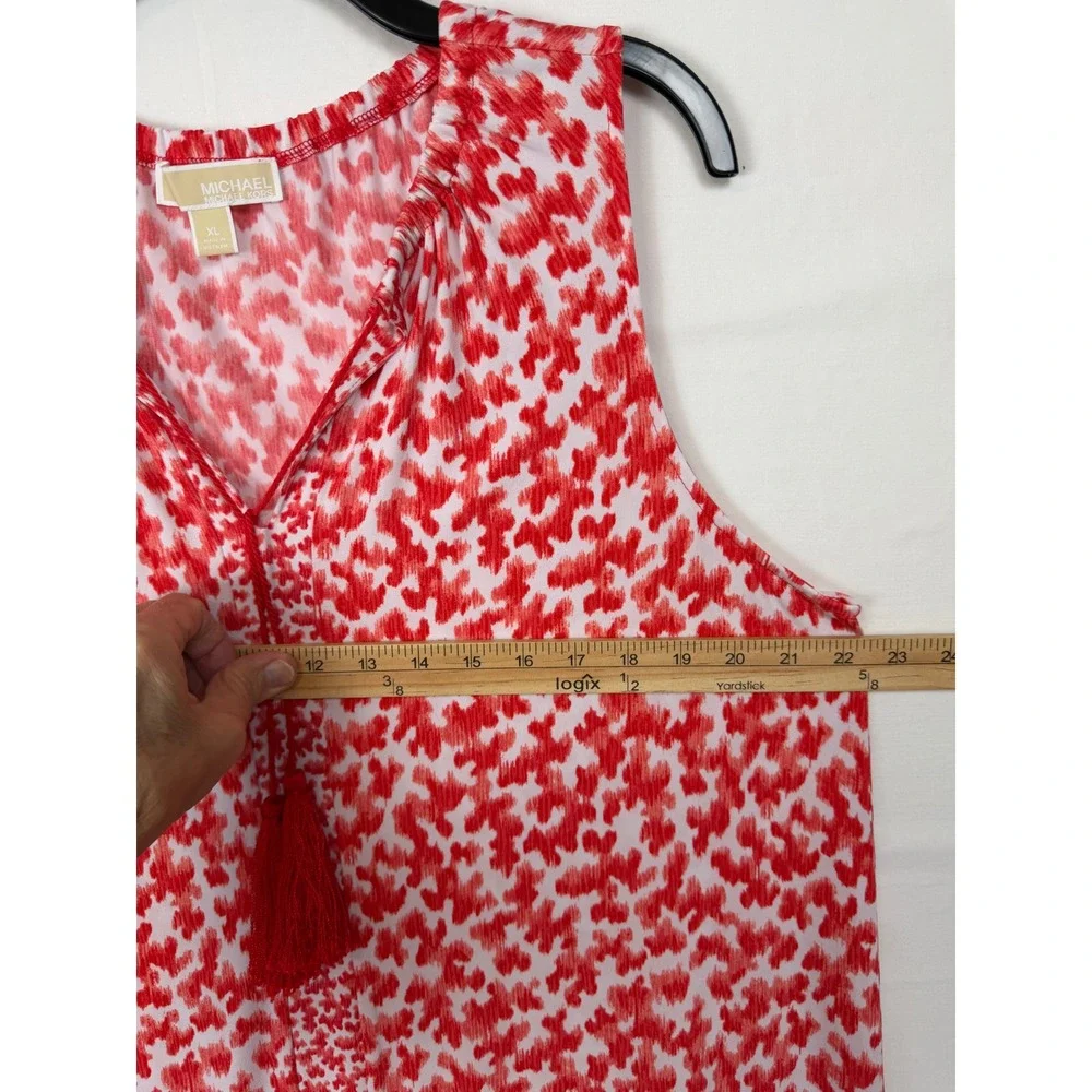Michael Kors Ikat Heart Print Shift Dress Women XL Red Sleeveless Tassel‎ Tie